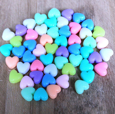 The Bead Store 10mm Acrylic Heart Beads Mixed Colours  Pack of 50