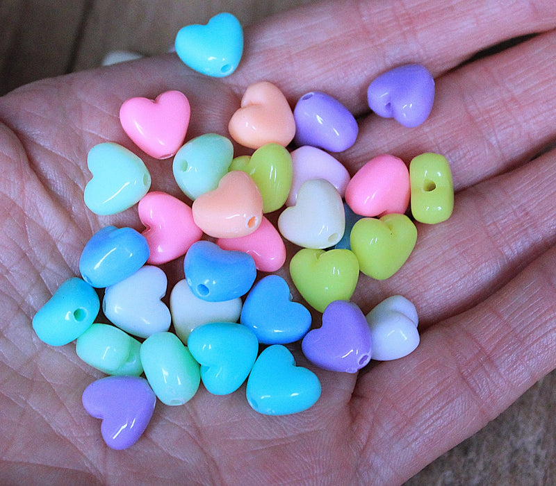 The Bead Store 10mm Acrylic Heart Beads Mixed Colours  Pack of 50