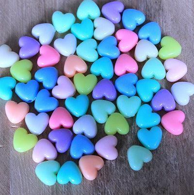 The Bead Store 10mm Acrylic Heart Beads Mixed Colours  Pack of 50