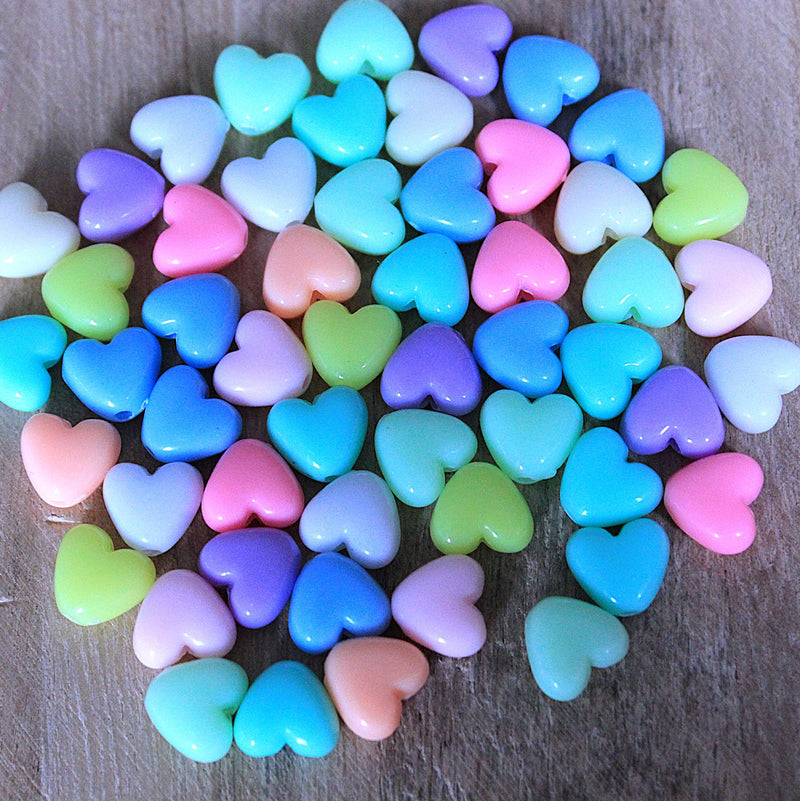 The Bead Store 10mm Acrylic Heart Beads Mixed Colours  Pack of 50