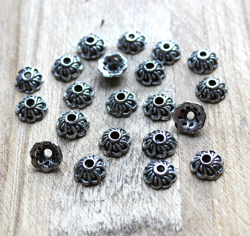 The Bead Store 10mm Antique Silver Plate Bead Caps made in India