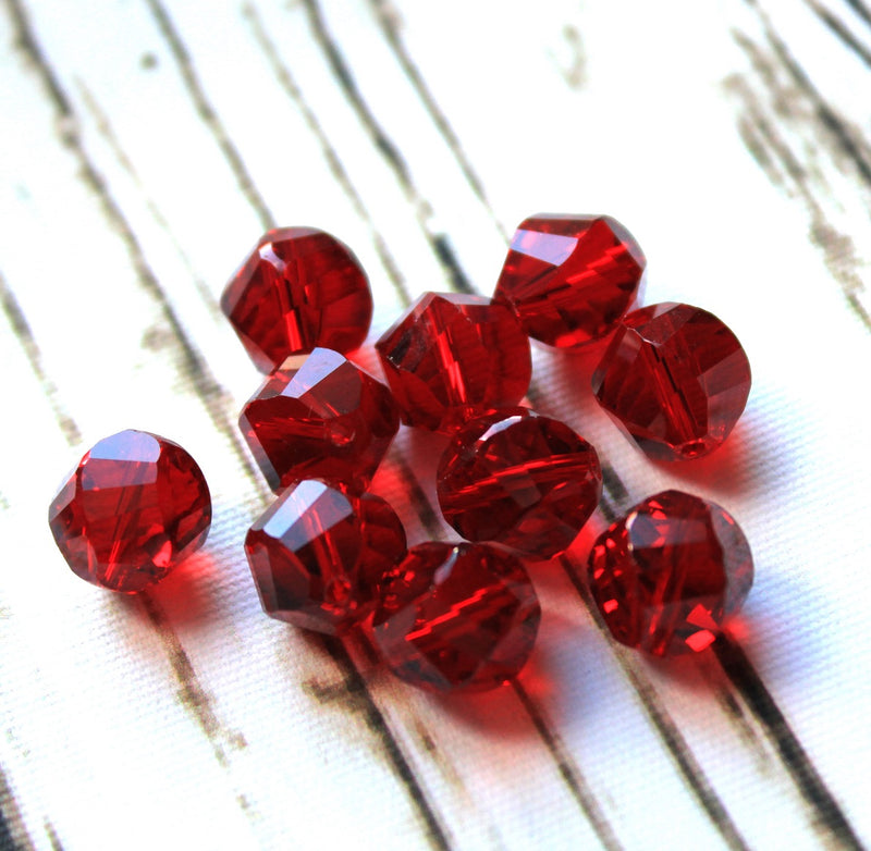 The Bead Store 10mm Multi-facet Crystal Glass Beads Red pack of 10