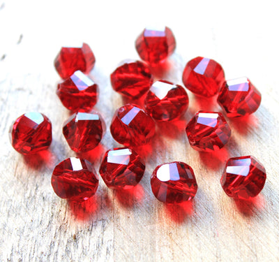 The Bead Store 10mm Multi-facet Crystal Glass Beads Red pack of 10
