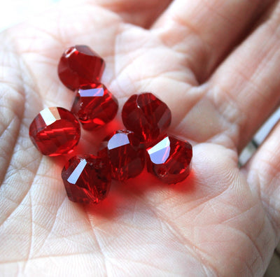 The Bead Store 10mm Multi-facet Crystal Glass Beads Red pack of 10