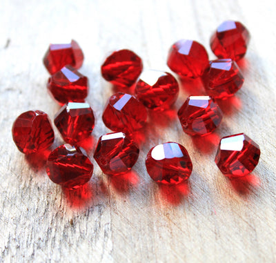 The Bead Store 10mm Multi-facet Crystal Glass Beads Red pack of 10