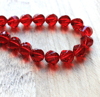 The Bead Store 10mm Multi-facet Crystal Glass Beads Red pack of 10