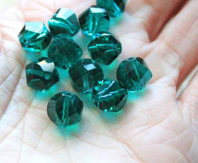 10mm Multi facet Crystal Glass Beads Sea Green pack of 10