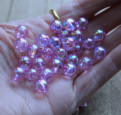 The Bead Store 10mm Round Acrylic Beads ~ Light Violet AB ~ Pack of 10