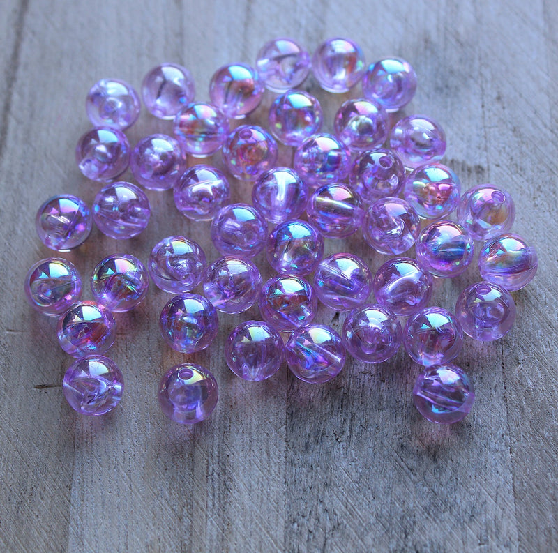 The Bead Store 10mm Round Acrylic Beads ~ Light Violet AB ~ Pack of 10
