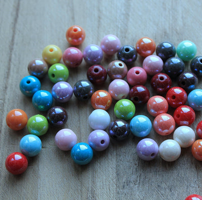 The Bead Store 10mm Round Acrylic Beads ~ Mixed Lustred Opaque Colours ~ Pack of 20