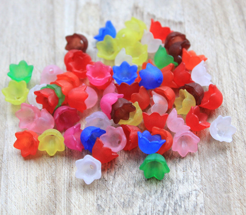 The Bead Store 10x6mm Mixed Colours Frosted Acrylic Bead Caps Pk of 50