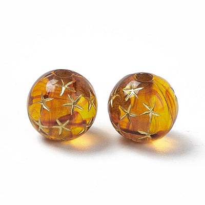 The Bead Store 110mm Round Acrylic Beads Amber Colour with Golden Starfish 