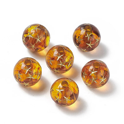 The Bead Store 110mm Round Acrylic Beads Amber Colour with Golden Starfish 