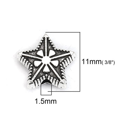 The Bead Store 11x0mm Antique Silver Plated Star Shaped Beads Pack of 5