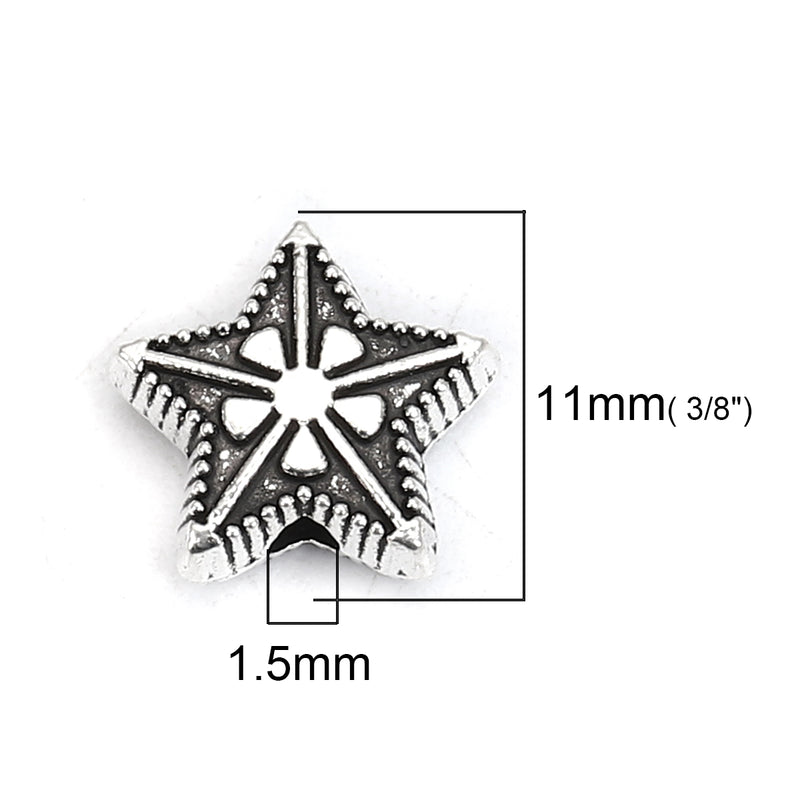 The Bead Store 11x0mm Antique Silver Plated Star Shaped Beads Pack of 5