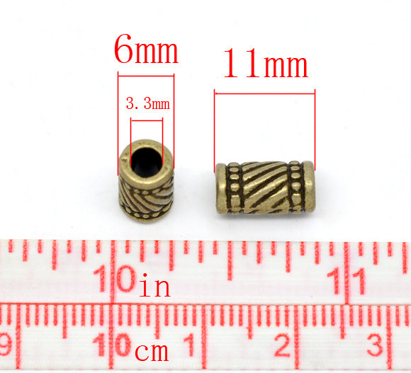 The Bead Store 11x6mm Antique Bronze Plated Metal Tube Shape Beads Pack of 10