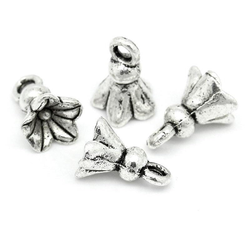 The Bead Store 11x8mm Antique Silver Plated Bluebell Flower Shaped Charms ~ Pack of 2