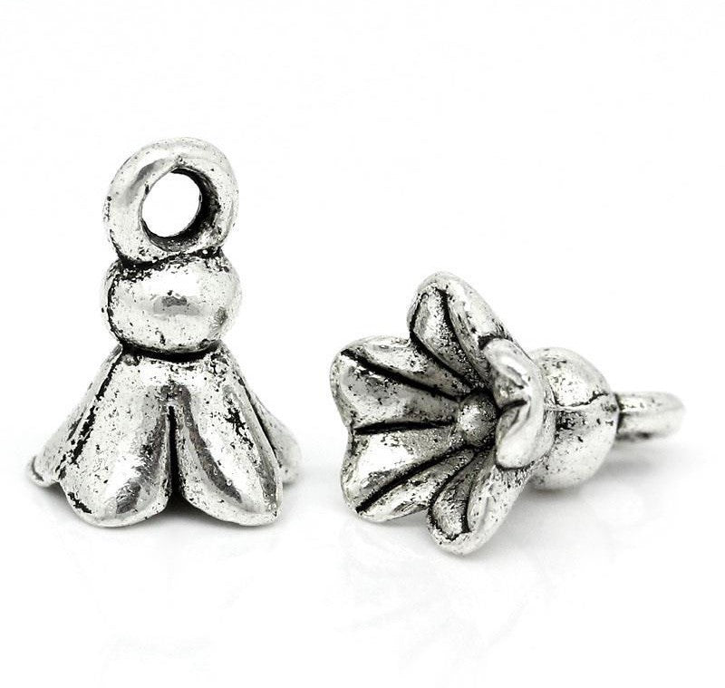 The Bead Store 11x8mm Antique Silver Plated Bluebell Flower Shaped Charms ~ Pack of 2