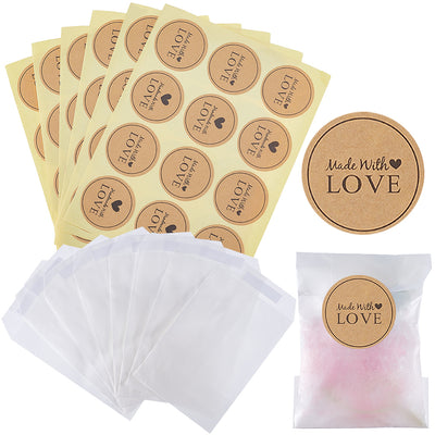 The Bead Store 12 Pcs of Gift Paper Bag with a Sheet of 12 "Made With Love" Stickers