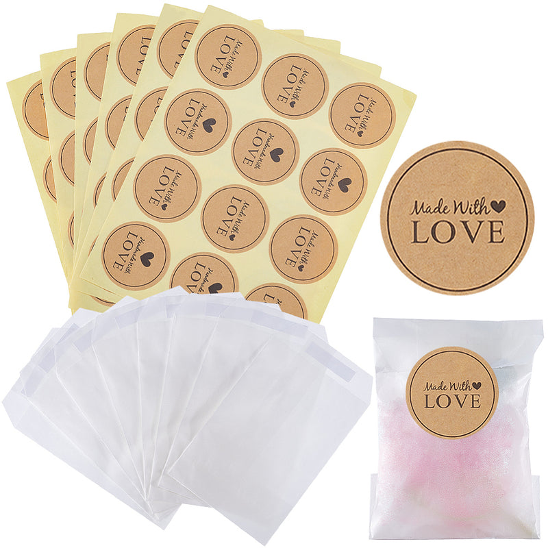 The Bead Store 12 Pcs of Gift Paper Bag with a Sheet of 12 "Made With Love" Stickers