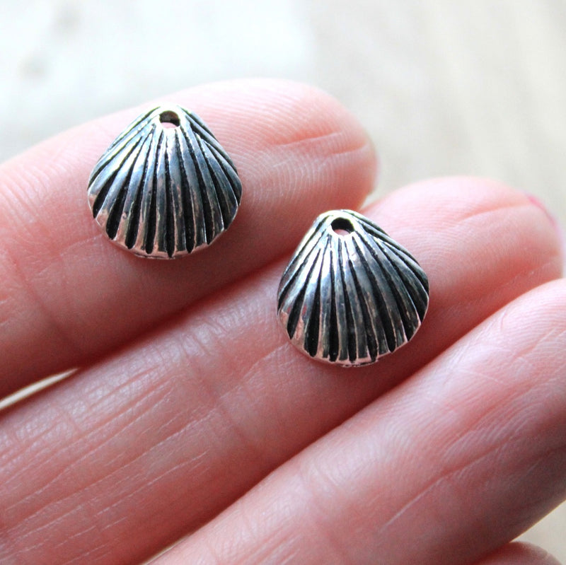 The Bead Store 12mm Antique Silver Shell Charms ~ Pack of 4