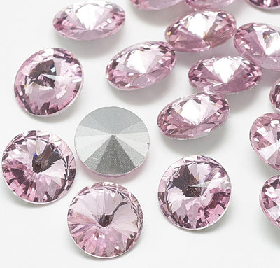 The Bead Store 12mm Crystal Glass Foiled Rivoli Light Rose Pack of 2