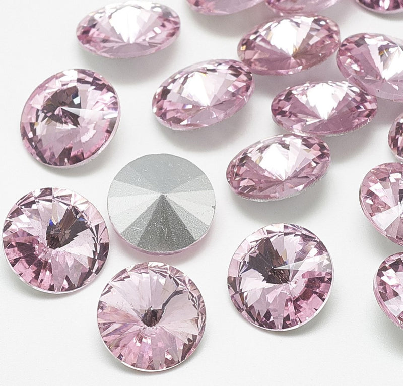 The Bead Store 12mm Crystal Glass Foiled Rivoli Light Rose Pack of 2