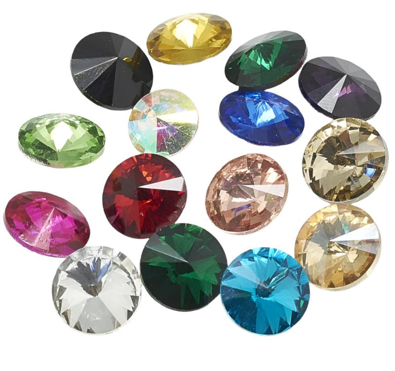 The Bead Store 12mm Crystal Glass Foiled Rivoli Mixed Colours Pack of 5