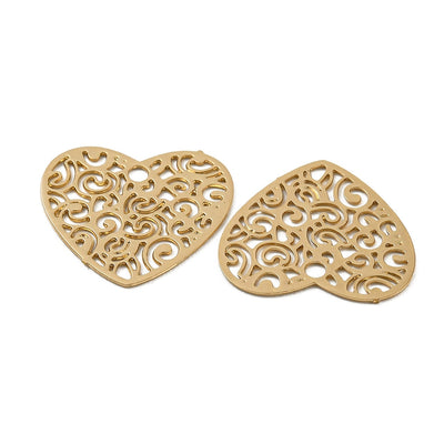The Bead Store 12mm Gold Plated Tarnish Resistant Brass Filigree Heart Charms