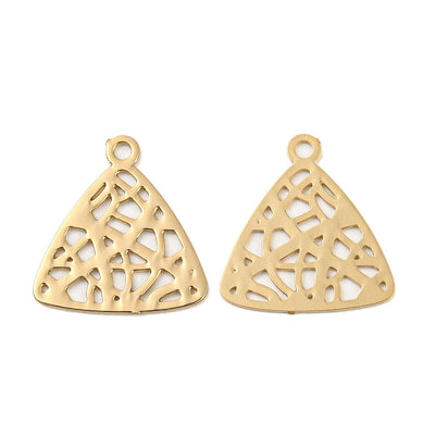 The Bead Store 12mm Gold Plated Tarnish Resistant Brass Filigree Triangle Charms