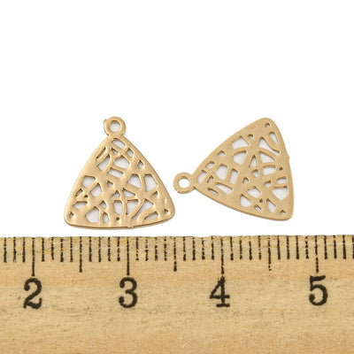 The Bead Store 12mm Gold Plated Tarnish Resistant Brass Filigree Triangle Charms