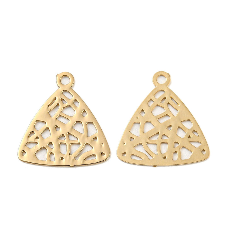 The Bead Store 12mm Gold Plated Tarnish Resistant Brass Filigree Triangle Charms