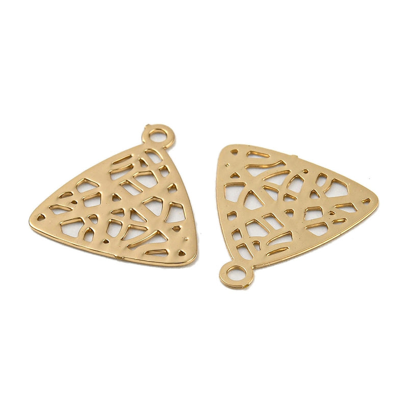 The Bead Store 12mm Gold Plated Tarnish Resistant Brass Filigree Triangle Charms