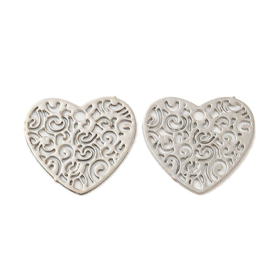 The Bead Store 12mm Rhodium Plated Tarnish Resistant Brass Filigree Heart Charms