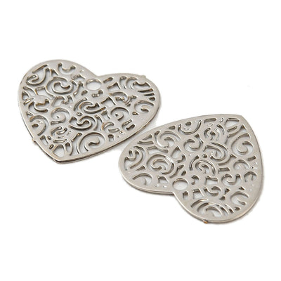 The Bead Store 12mm Rhodium Plated Tarnish Resistant Brass Filigree Heart Charms