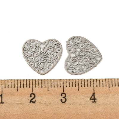 The Bead Store 12mm Rhodium Plated Tarnish Resistant Brass Filigree Heart Charms