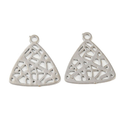 The Bead Store 12mm Rhodium Plated Tarnish Resistant Brass Filigree Triangle Charms