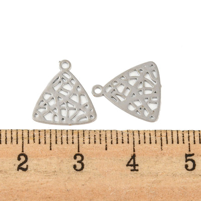 The Bead Store 12mm Rhodium Plated Tarnish Resistant Brass Filigree Triangle Charms