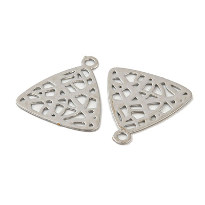 The Bead Store 12mm Rhodium Plated Tarnish Resistant Brass Filigree Triangle Charms
