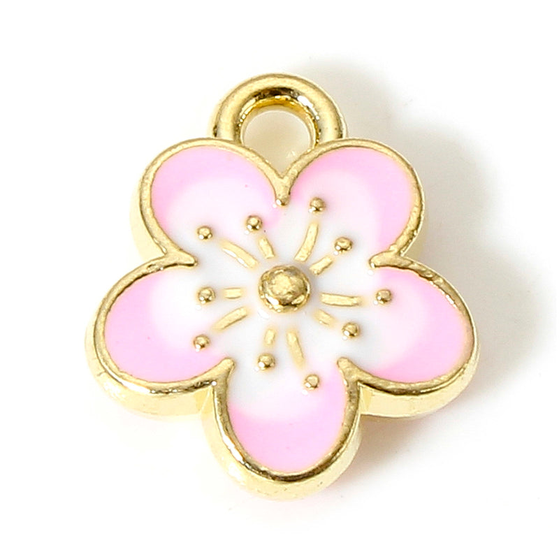 The Bead Store 12x10mm Gold Plated Pink Enamel Flower Charm