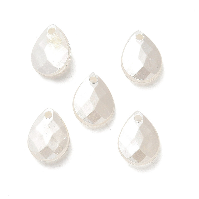 The Bead Store 12x9mm Faceted Acrylic White Pearl Teardrop Pendants Pack of 20