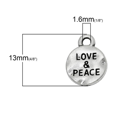 The Bead Store 13x10mm Antique Silver Plated Hammered "Love and Peace" Charm