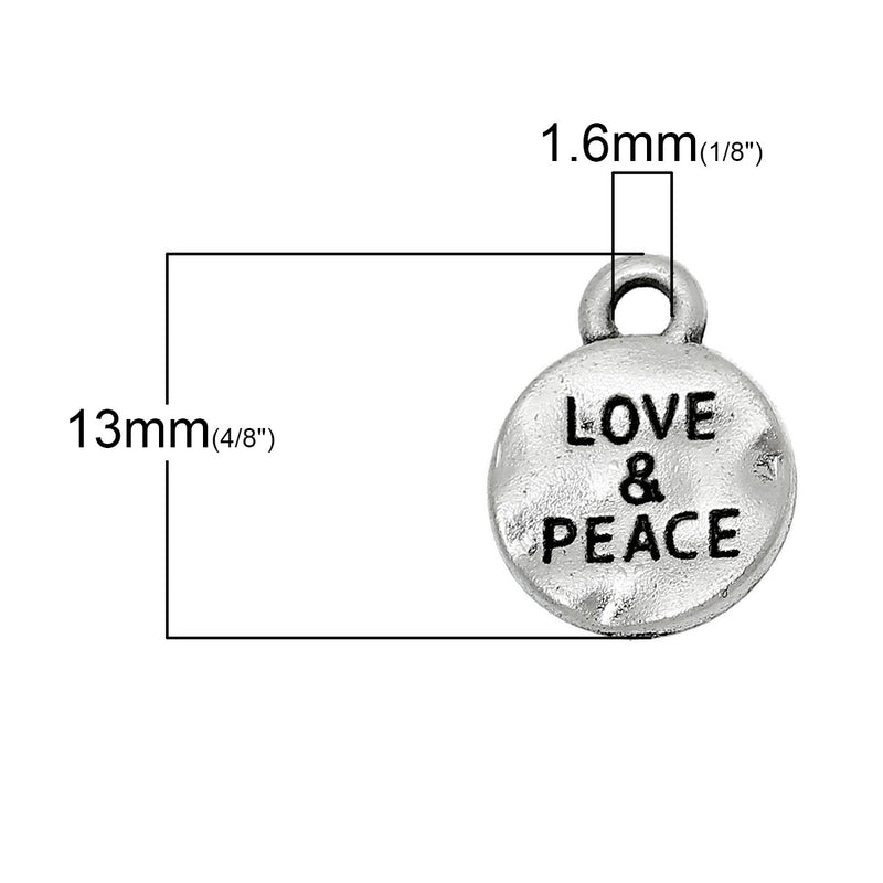 The Bead Store 13x10mm Antique Silver Plated Hammered "Love and Peace" Charm