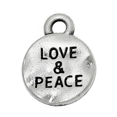 The Bead Store 13x10mm Antique Silver Plated Hammered "Love and Peace" Charm