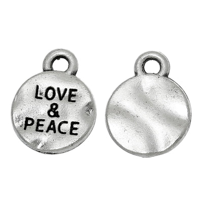 The Bead Store 13x10mm Antique Silver Plated Hammered "Love and Peace" Charm