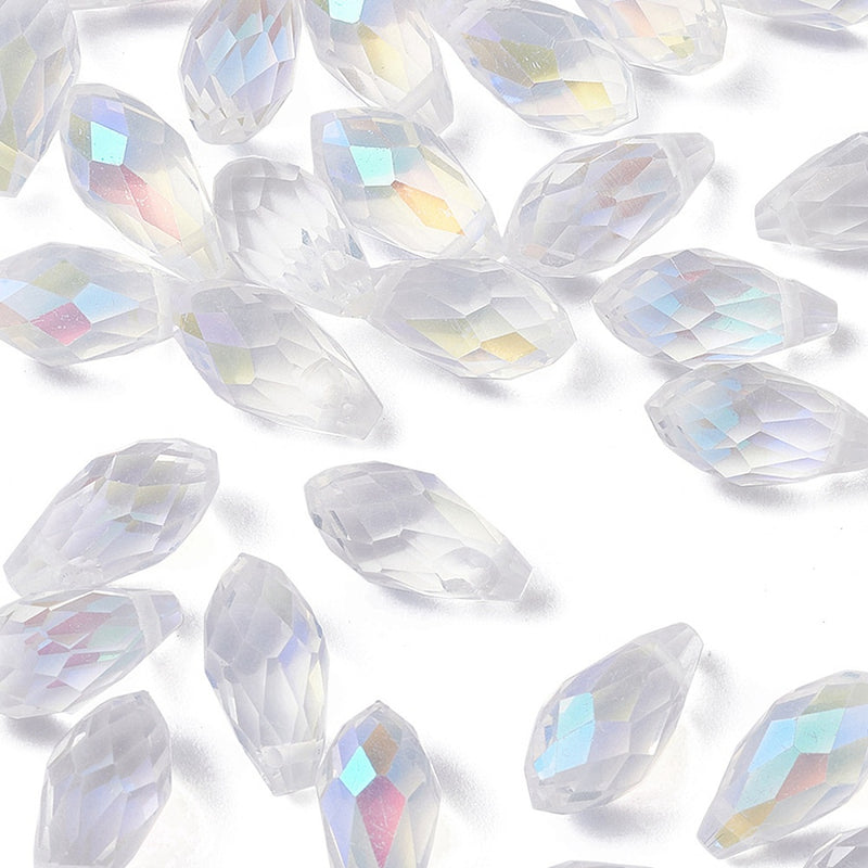 The Bead Store 13x11mm Top Drilled Faceted Glass Drops ~ Crystal AB ~ Pack of 4