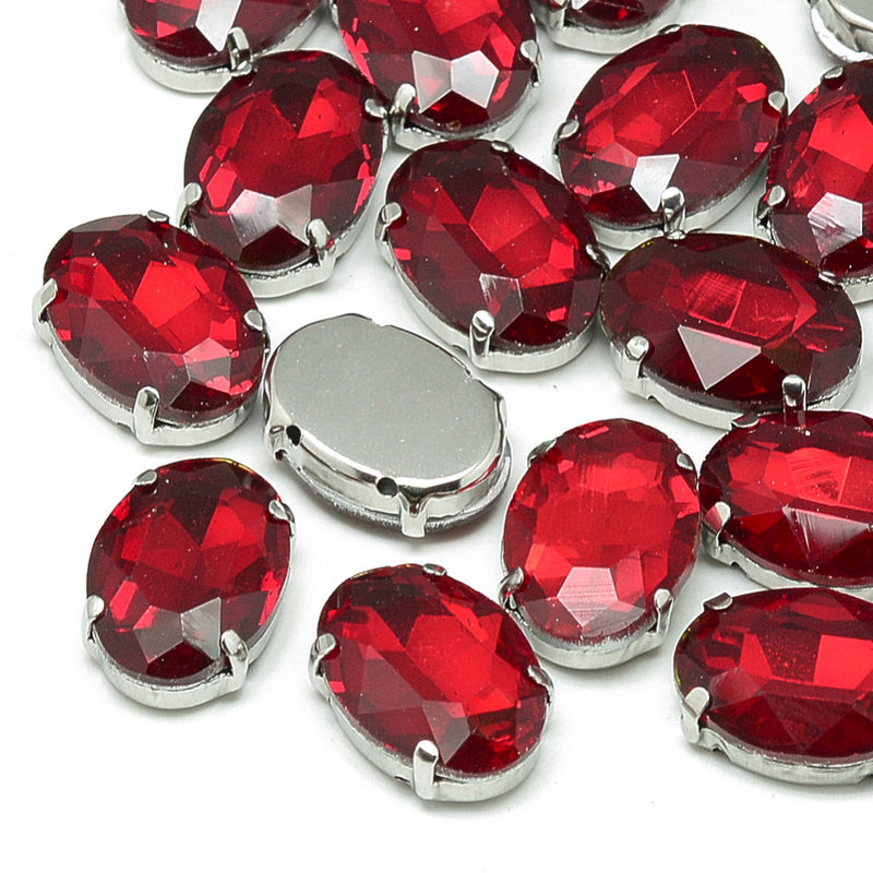 The Bead Store 13x18mm Oval Sew On Crystal Glass Fancy Stone Montee Red