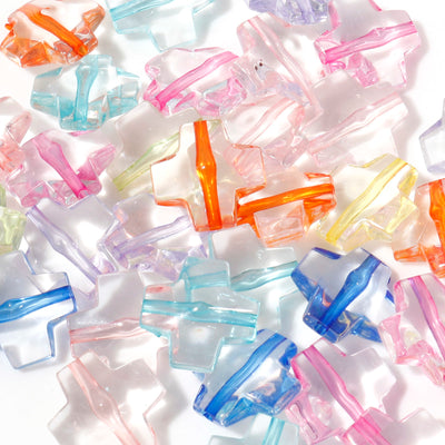 The Bead Store 14mm Acrylic Cross Beads ~ Mixed Inside Colours ~ Pack of 10