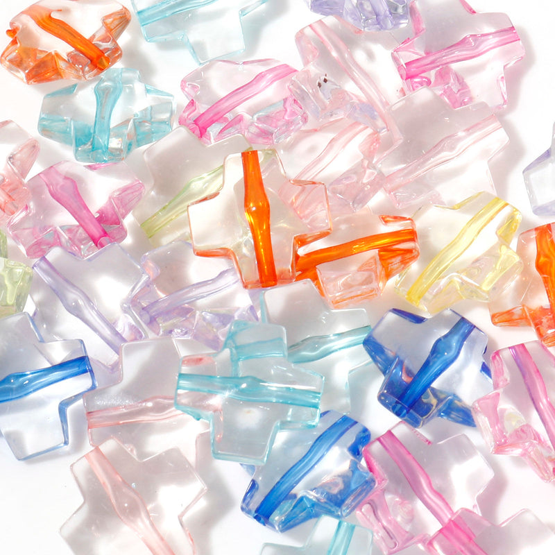 The Bead Store 14mm Acrylic Cross Beads ~ Mixed Inside Colours ~ Pack of 10