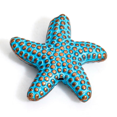 The Bead Store 14mm Antique Copper and Blue Starfish Shell Beads